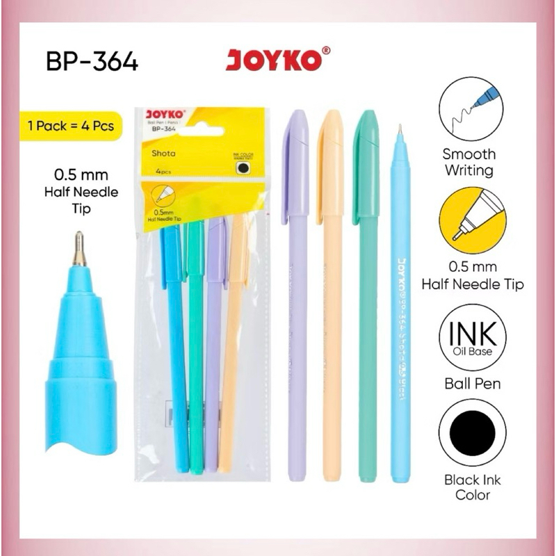 

N207 ( 4 PCS ) Ball Pen Pulpen Pena Joyko BP-364 Shota 0.5 mm 1 Pack 4 Pcs
