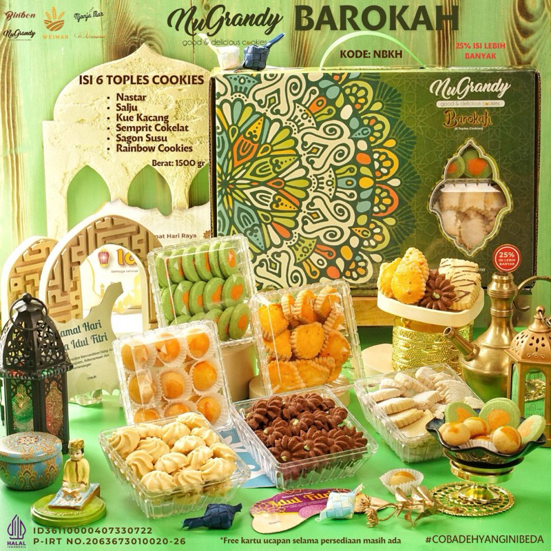 

NUGRANDY BAROKAH HAMPERS KUE LEBARAN ISI 6 TOPLES COOKIES