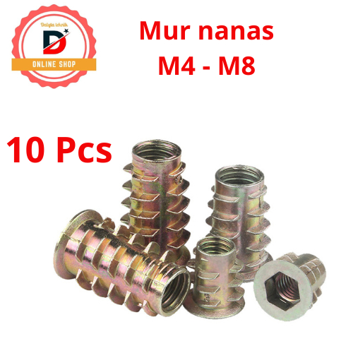 10 Pcs Mur Nanas Besi Kuning / Silver Mur Tanam Kayu Insert Nut MUR NANAS M4 M5 M6 M8 MUR TANAM