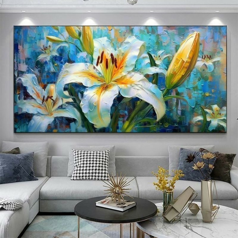 hiasan dinding lukisan bunga lily colorful tekstur aestetik modern art