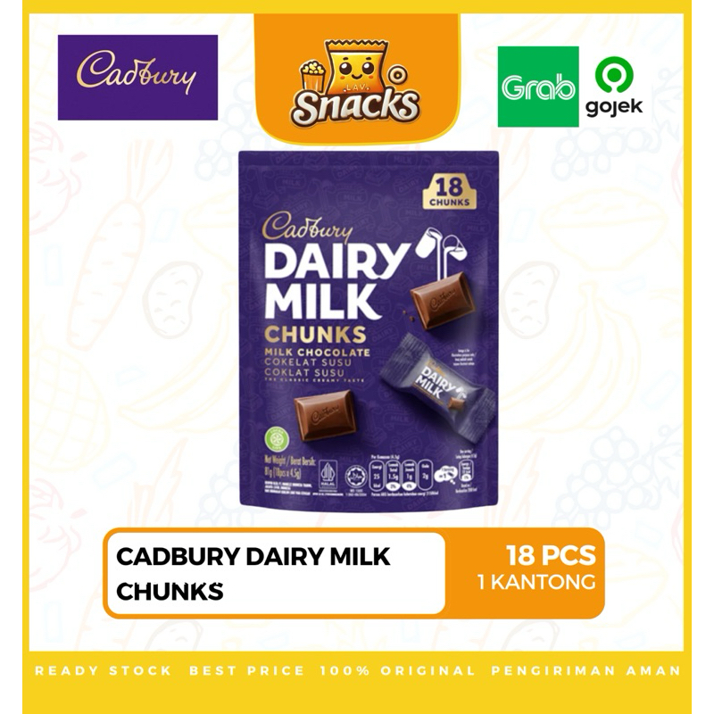 

Lav.snacks Cadbury chunks isi 18 pcs cadburry dairy milk cadbury coklat coklat cadbury