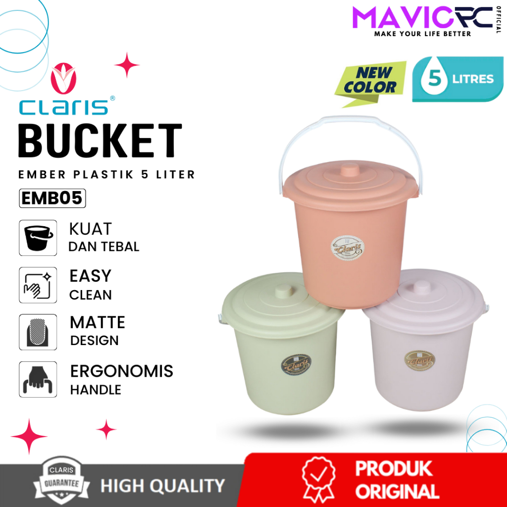 Claris EMB-05 Ember Plastik 5 Liter Premium Aesthetic Bucket Anti Pecah Multifungsi Kuat Serbaguna W