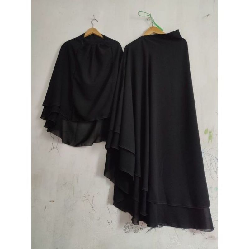 set jilbab susun dan cadar safar lepasan jetblack