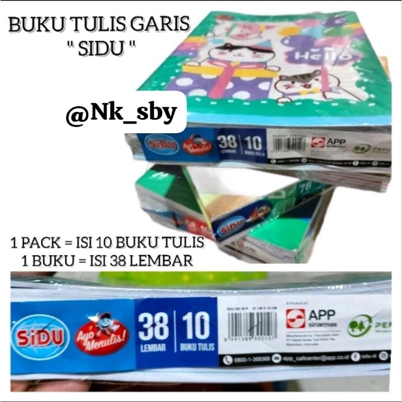 

BUKU TULIS GARIS ' SIDU ' 38 Lembar ( Harga 10 pcs Buku )