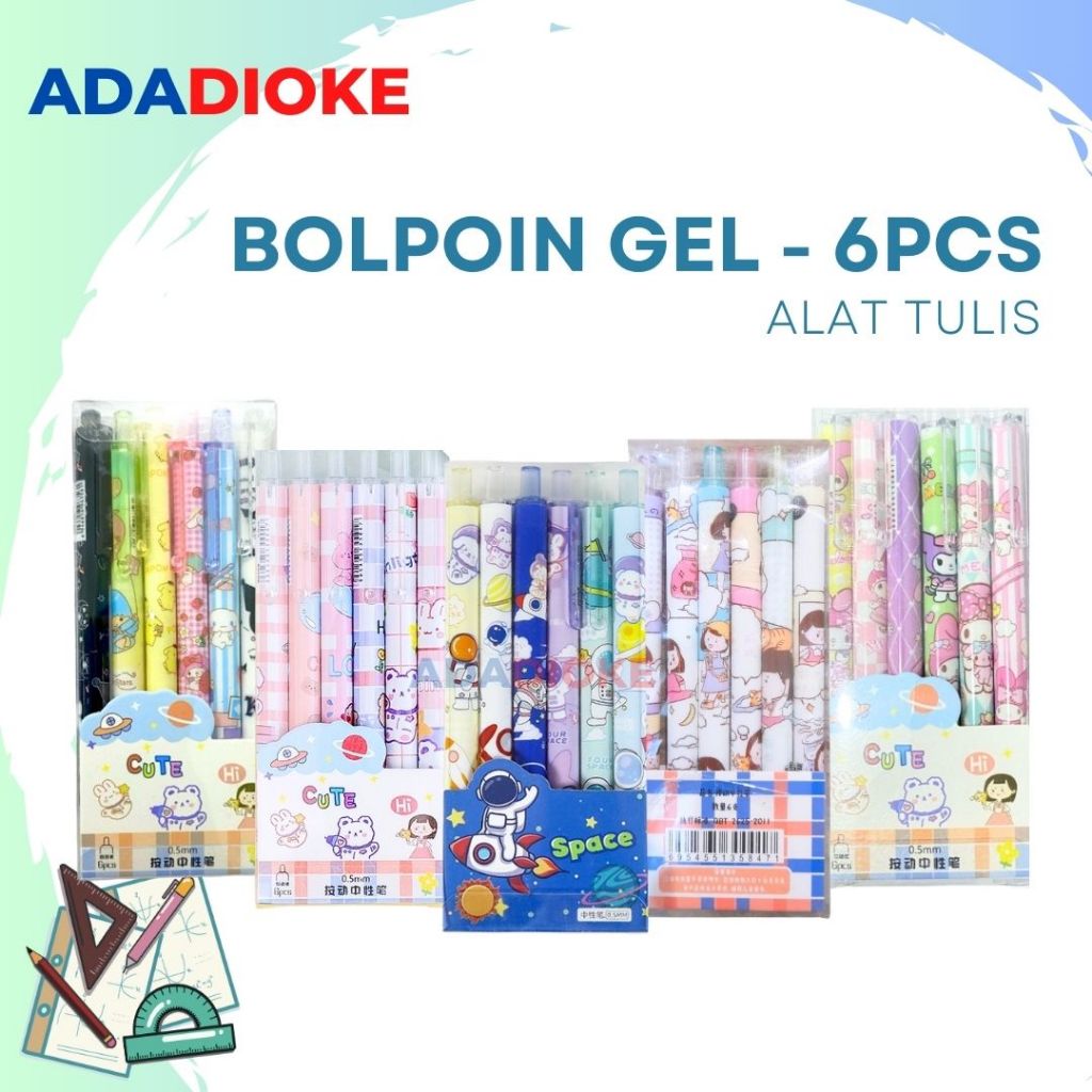 

Pulpen Pen Gel Bolpoin Gel Pulpen Mekanik Pen Gel 0.5 mm isi 6 pcs Motif Kartun