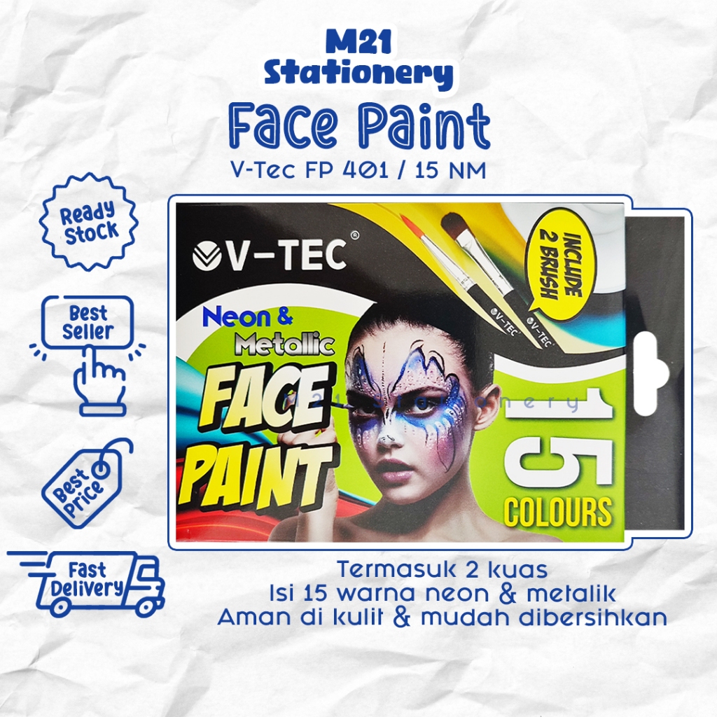 

FACE PAINT V-TEC FP 401 / vtec fp401/15nm facepaint spidol cat penghias muka wajah dan badan make up art pameran seni untuk acara pesta topeng festival cosplay mask party stuff / m21 stationery jogja