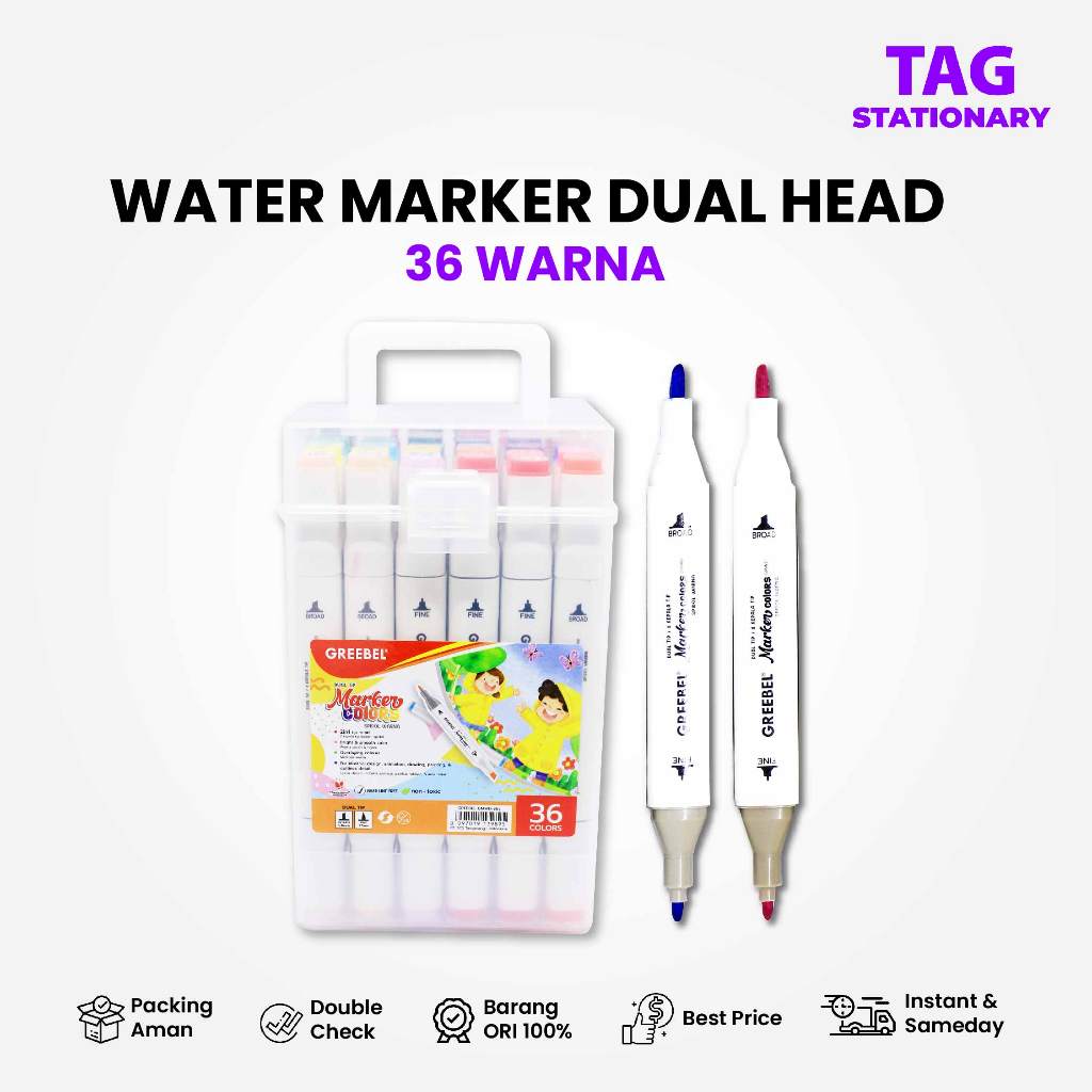 

GREEBEL Spidol Water Marker Dual Head / GMWD 36 Warna / Spidol Warna Warni Timur Agung Grosir