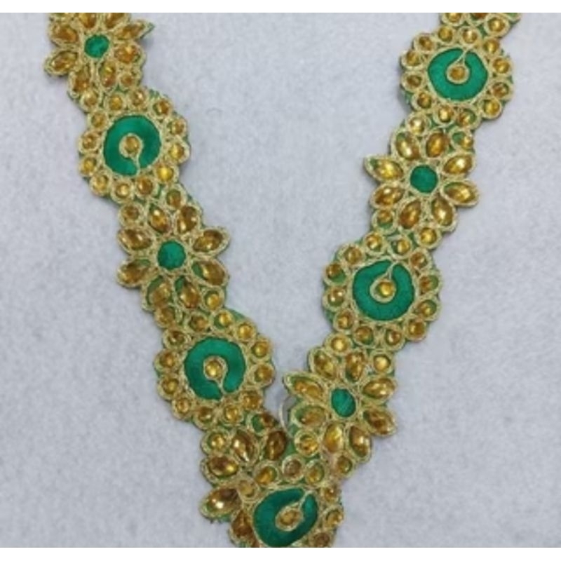 Renda India Payet Gold Hijau MEWAH PER 50 CM