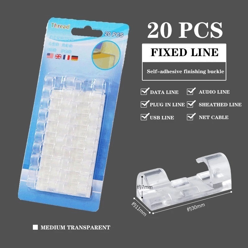 Penjepit Kabel Klip 1 Bungkus Isi 20PCS / Klip Kabel Organizer Lem Perapih Kabel / Tempel Dinding
