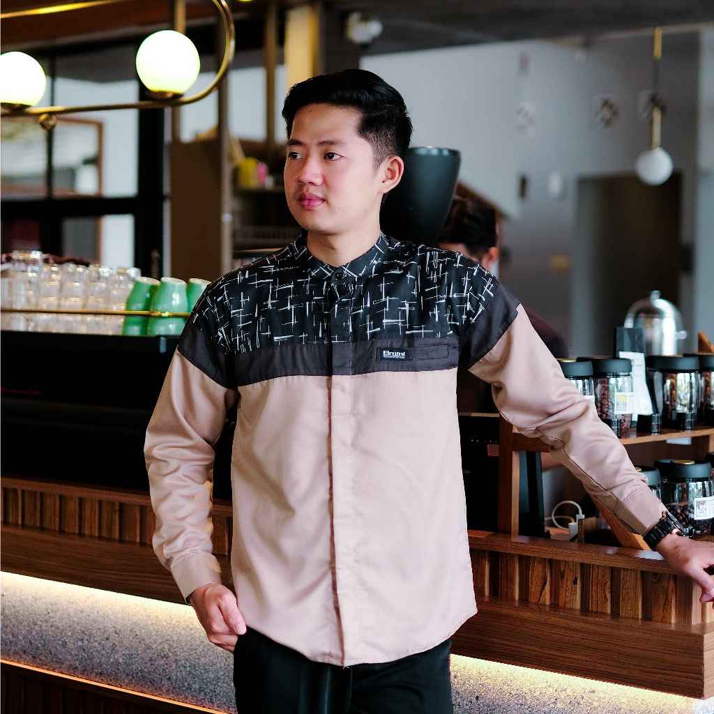 CUCI GUDANG Baju Koko El Rumi Lengan Panjang Pria Dewasa Kombinasi Batik Motif Senopati Terlaris