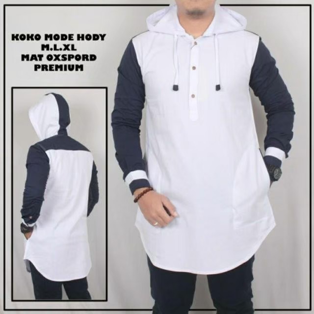 Baju Koko Pria Dewasa Kurta Hoodie Elegan Lengan Panjang