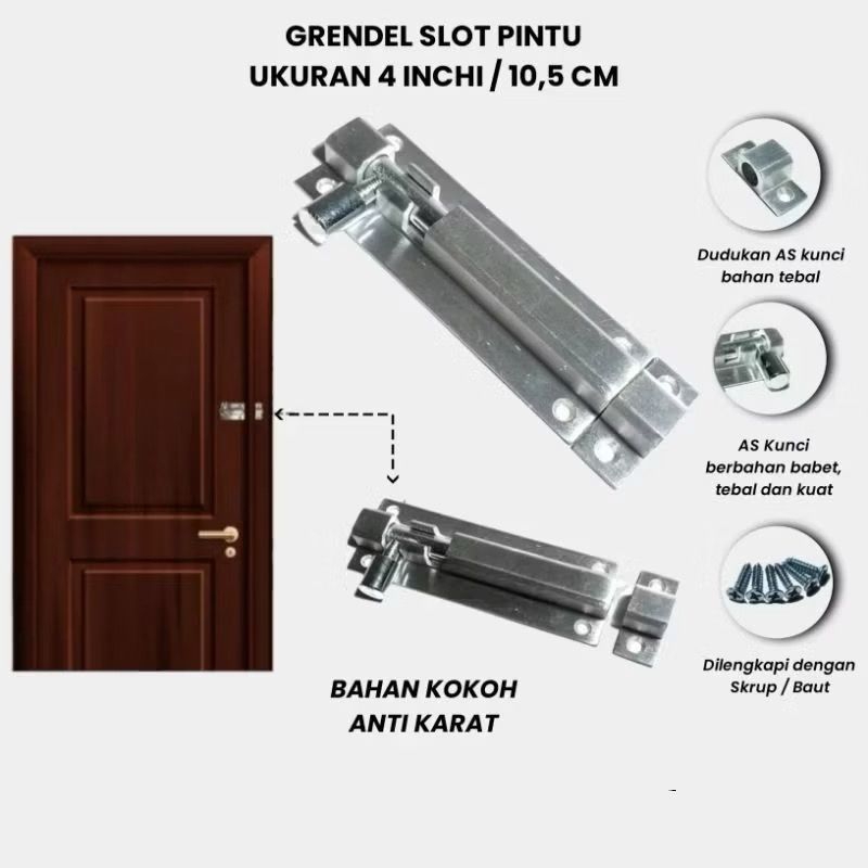 Grendel slot pintu size 4inch ( 10,5cm ) slot kunci pintu atas/bawah