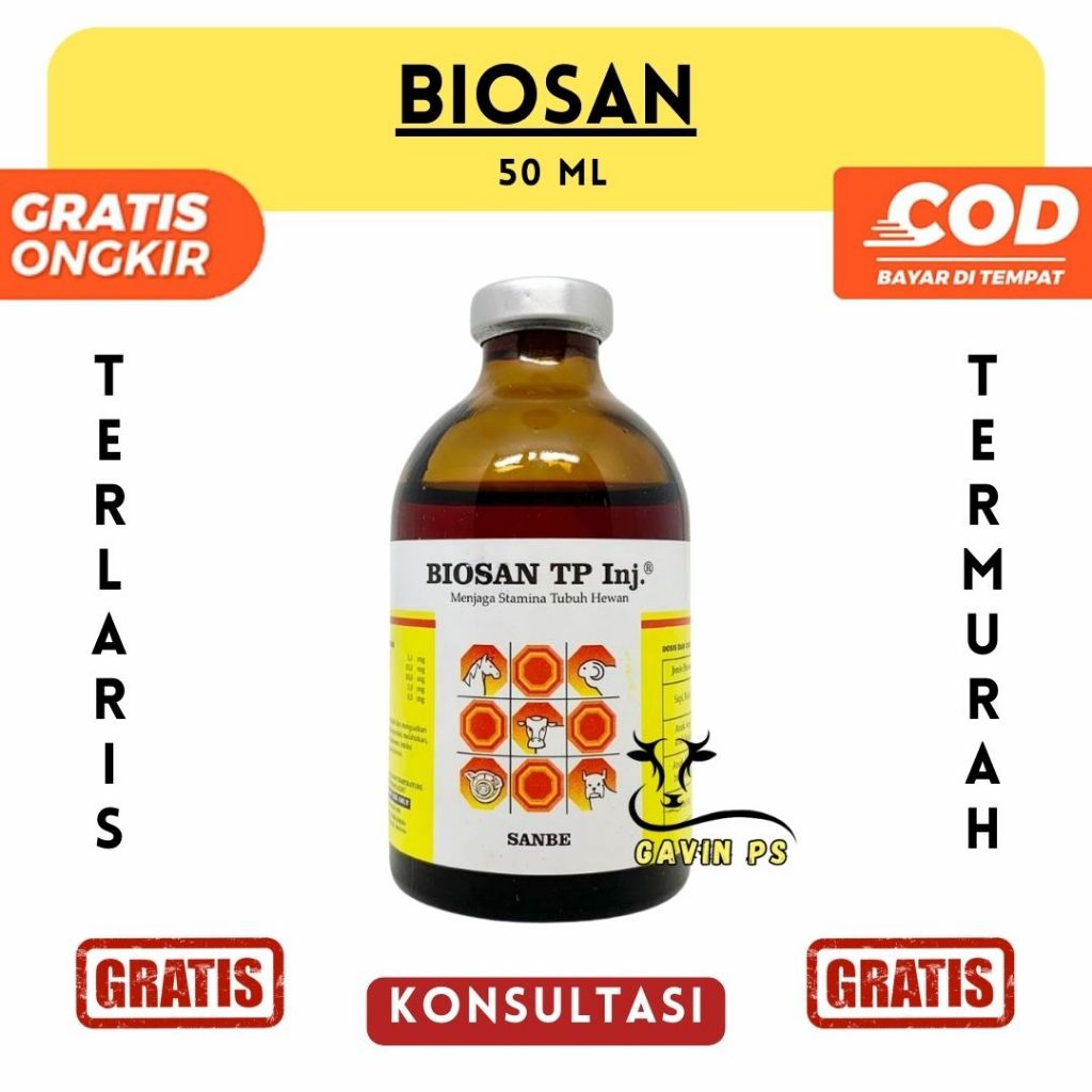 BIOSAN TP INJ 50mL - Meningkatkan Stamina Daya Tahan Tubuh Hewan - Like Biopros Tp