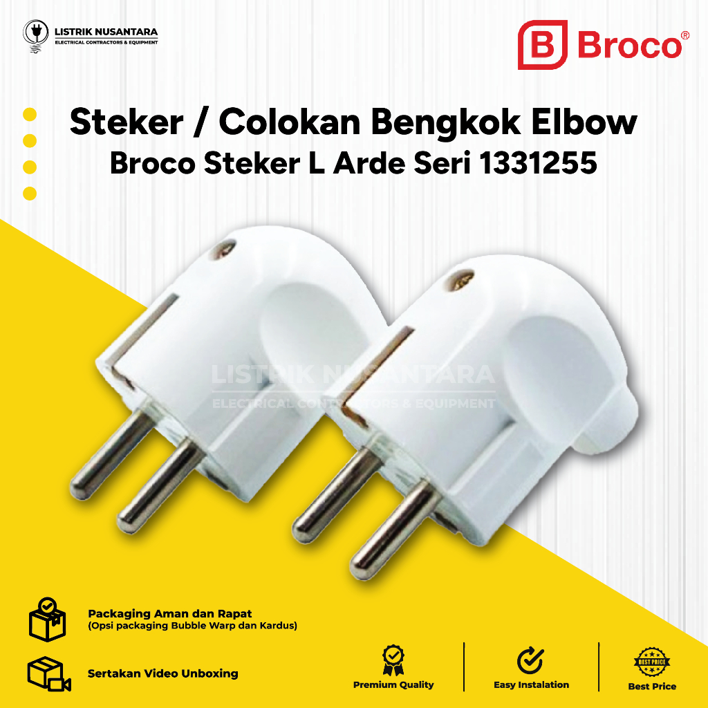 Steker BROCO / Colokan BROCO / Steker Bengkok Arde Broco / Steker L Arde BROCO