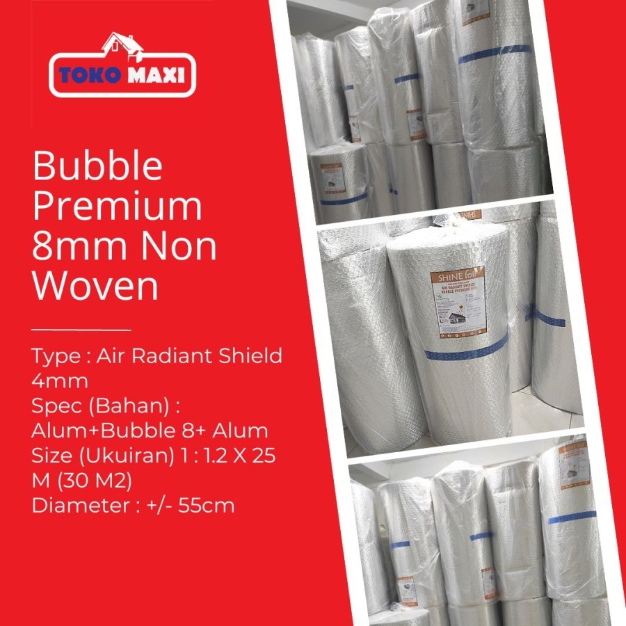 Termurah Alumunium Foil Bubble Premium 8mm Non Woven - Peredam Panas Atap Rumah