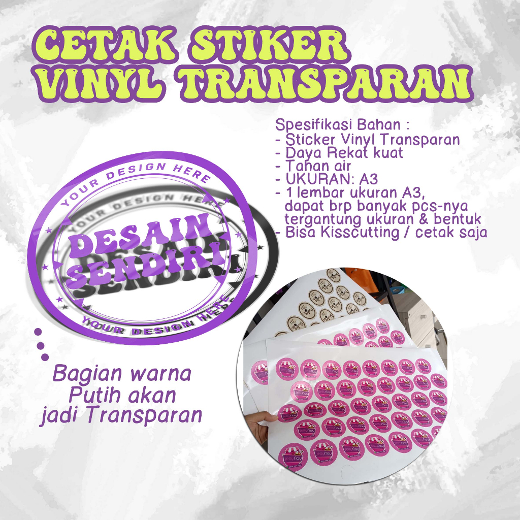 

Cetak Stiker Custom BAHAN VINYL TRANSPARAN - TERMURAH CETAK STICKER A3 CUSTOM BAHAN VINYL TRANSPARAN CUTTING / TANPA CUTTING TANPA MIN ORDER STIKER LABEL OLSHO / KEMASAN / STIKER DISTRO