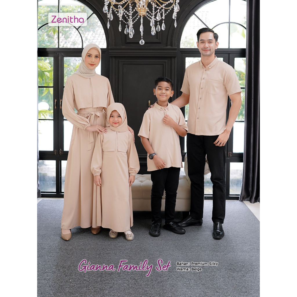 Zenitha - Gianna Beige Sarimbit Keluarga Lebaran Couple Family Set Premium