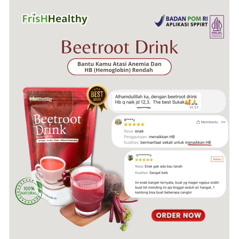 

Forcysn Beetroot Drink - Minuman Buah Bit -Isi 20 Pcs - Buah Bit - Si Penambah Darah - Mengontrol