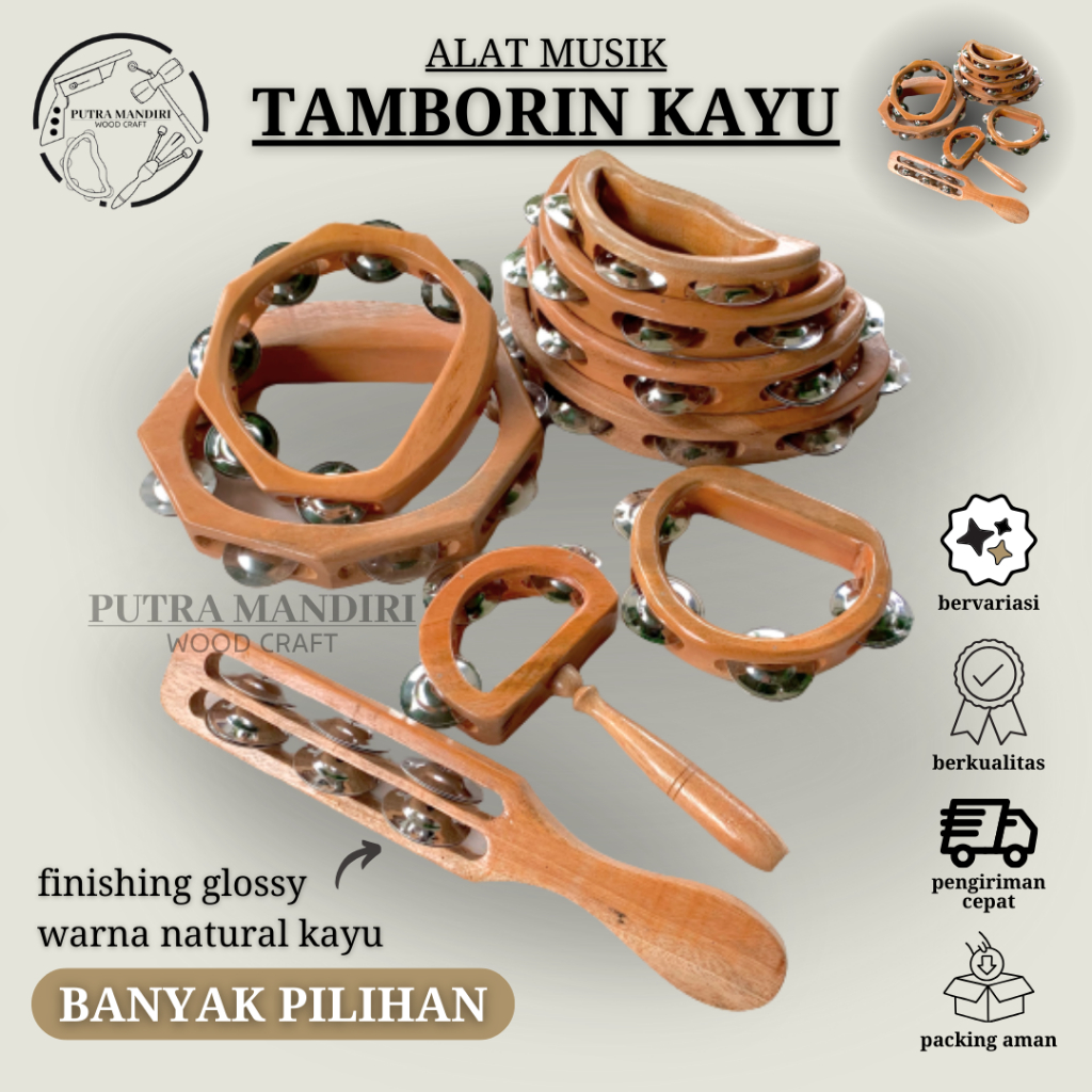 Tamborin Kayu Kecrekan Kayu Alat Musik Perkusi Tambourine Kecrek Part 5/5