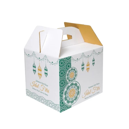 

10 Pcs Box Packaging Parcel Hampers Lebaran Motif Fitri hijau Dus Handle Ukuran 30 x 25 x 24cm