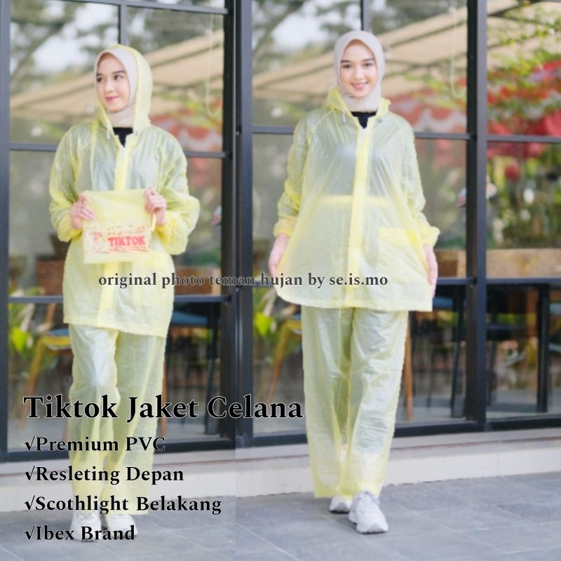 Tiktok Mantol Setelan Atasan dan Celana Mantol Jas Hujan PVC