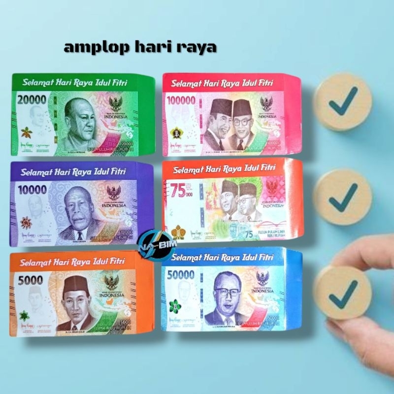 

100 lembar amplop angpao lebaran gamabr duit seri DF UK medium mix gambar