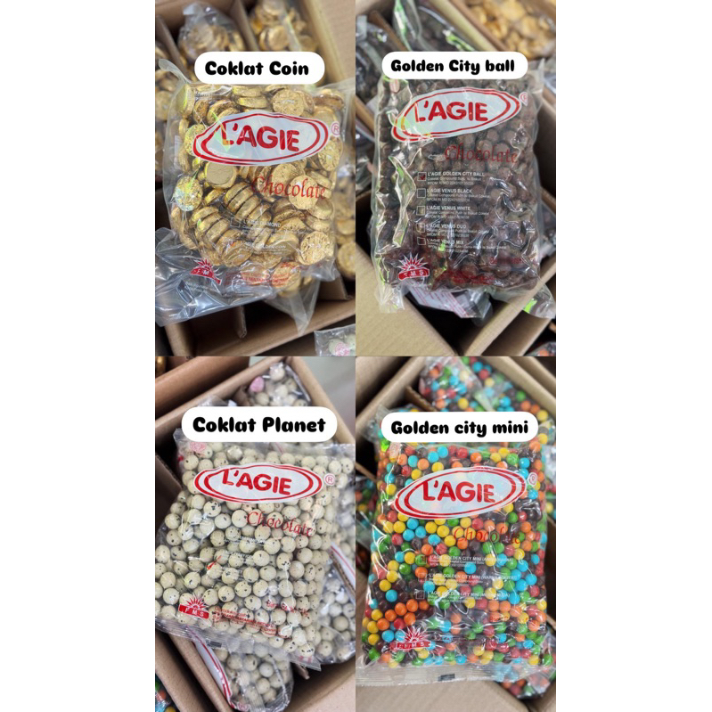 

Coklat L’agie golden coin, golden city ball, coklat planet, golden city mini