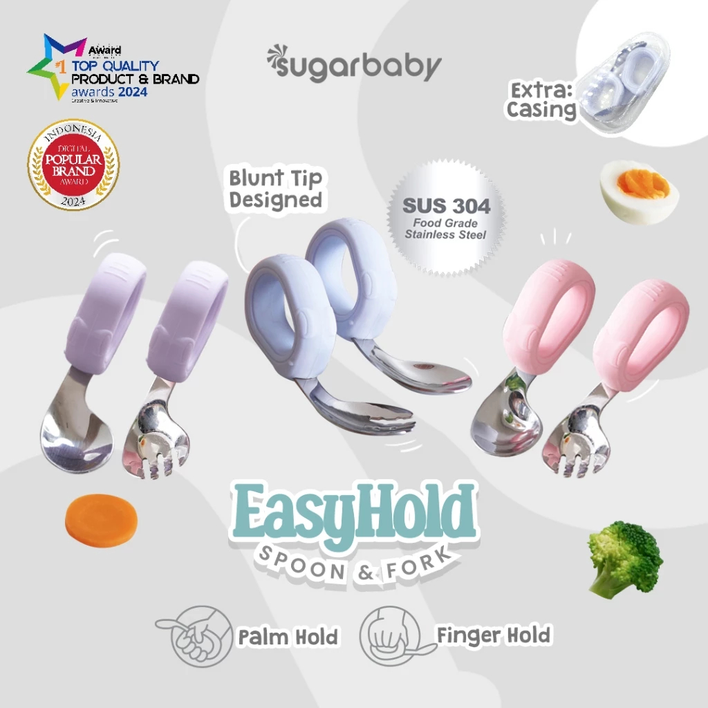 Sugar Baby Easy Hold Spoon & Fork / Sendok MPASI / Sendok Makan Bayi / Sendok Training Makan Bayi / 