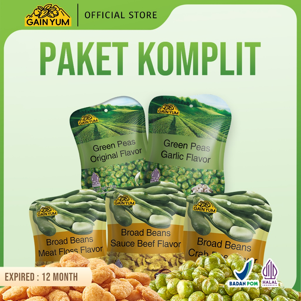 

[ PAKET KOMPLIT ] Gain Yum - ALL VARIAN Kacang Polong dan Kacang Koro Ukuran 75g