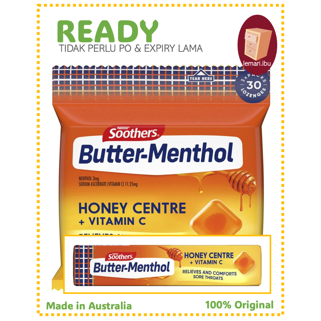 

Allens Buttermenthol Honey 1 x 10 atau 3x10 Medicated Lozenge Multipack permen tenggorokan - 100% ORIGINAL Australia