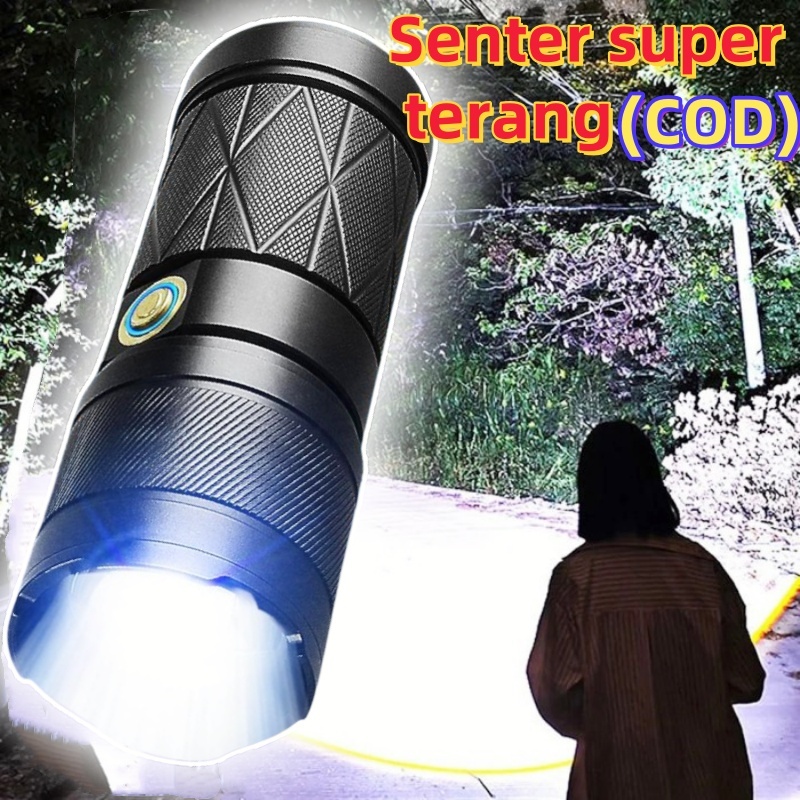 S68 Senter LED Super Terang 90000 lumens USB C Rechargeable Senter Anti Air Zoomable Flashlight 3 Li