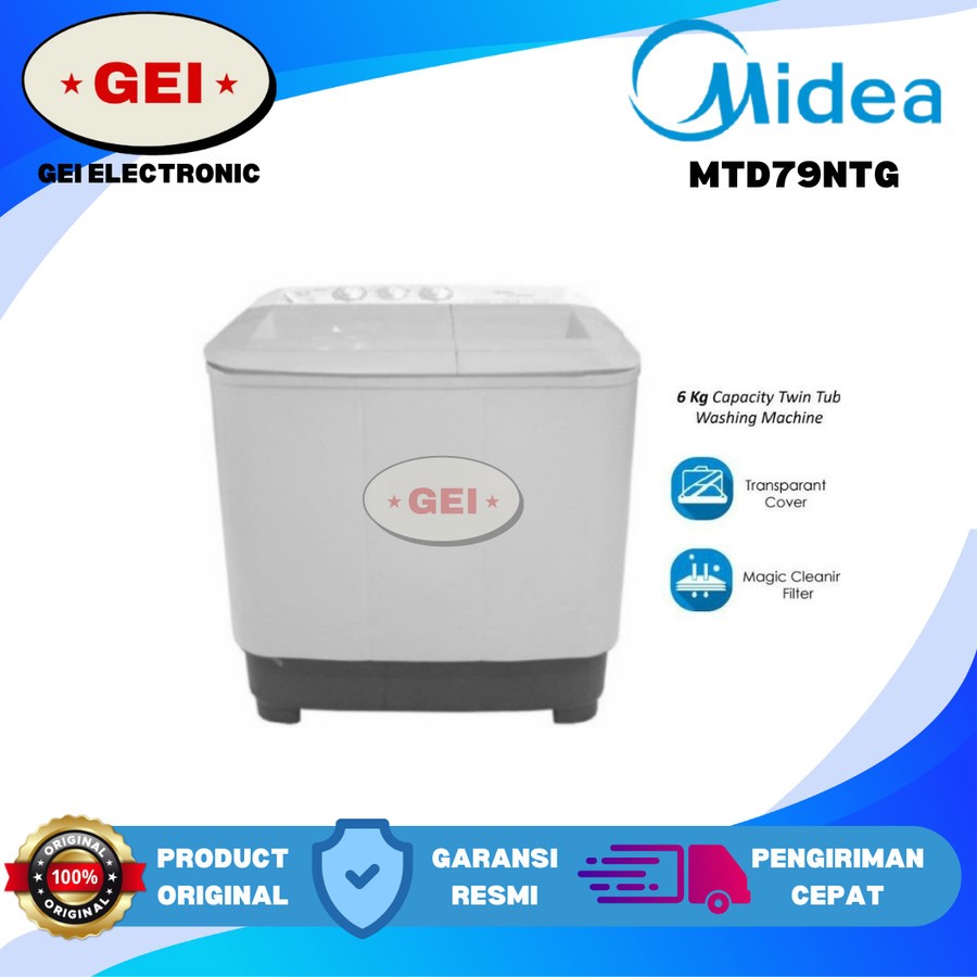 Midea MTD79NTG Mesin Cuci Dua Tabung 6kg MTD 79NTG Twin Tub