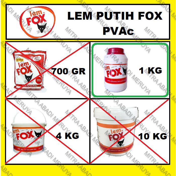 Lem Putih Lem Kayu Lem PVAc Lem FOX 1kg