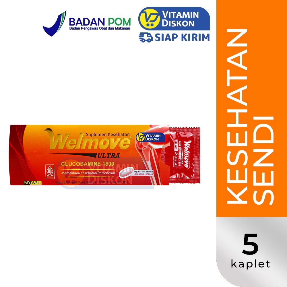 WELMOVE ULTRA GLUCOSAMINE 1500 SUPLEMEN MAKANAN 1 STRIP ISI 5 KAPLET| Suplemen Kesehatan Sendi, Lutu