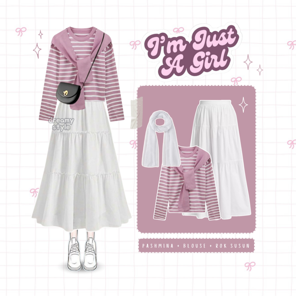 Nara One Set Hijab Casual Outfit Lebaran Korean Style (Hijab, Blouse, Rok) Outfit Bukber - DR69