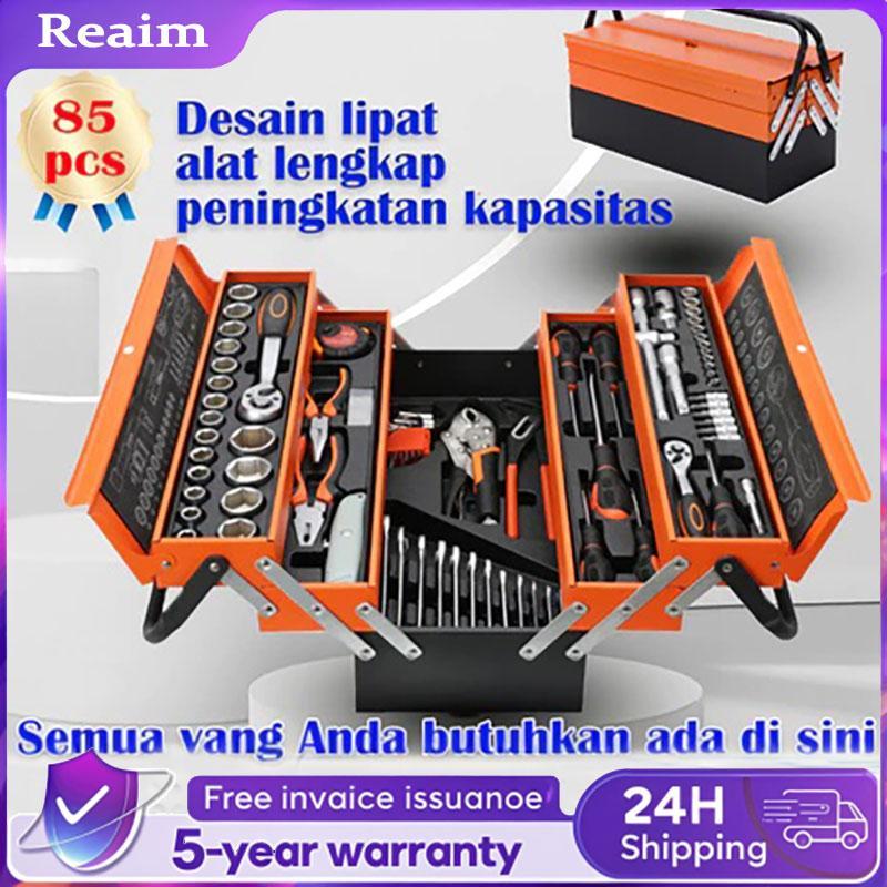 Tool Kit 85 Pcs Tool Box Perkakas Kunci Sok Set Pekerjaan Mobil Alat Bengkel Tool Set Otomotif