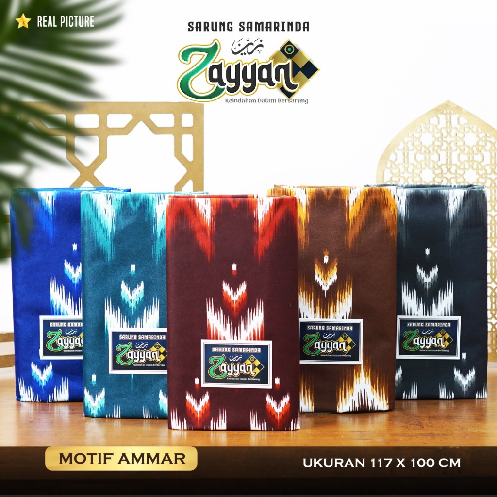 Zayyan Sarung Samarinda ASLI JUMBO ( 117 x 100 cm ) ( Ammar ) HALUS dan WANGI / Sarung Pria Muslim