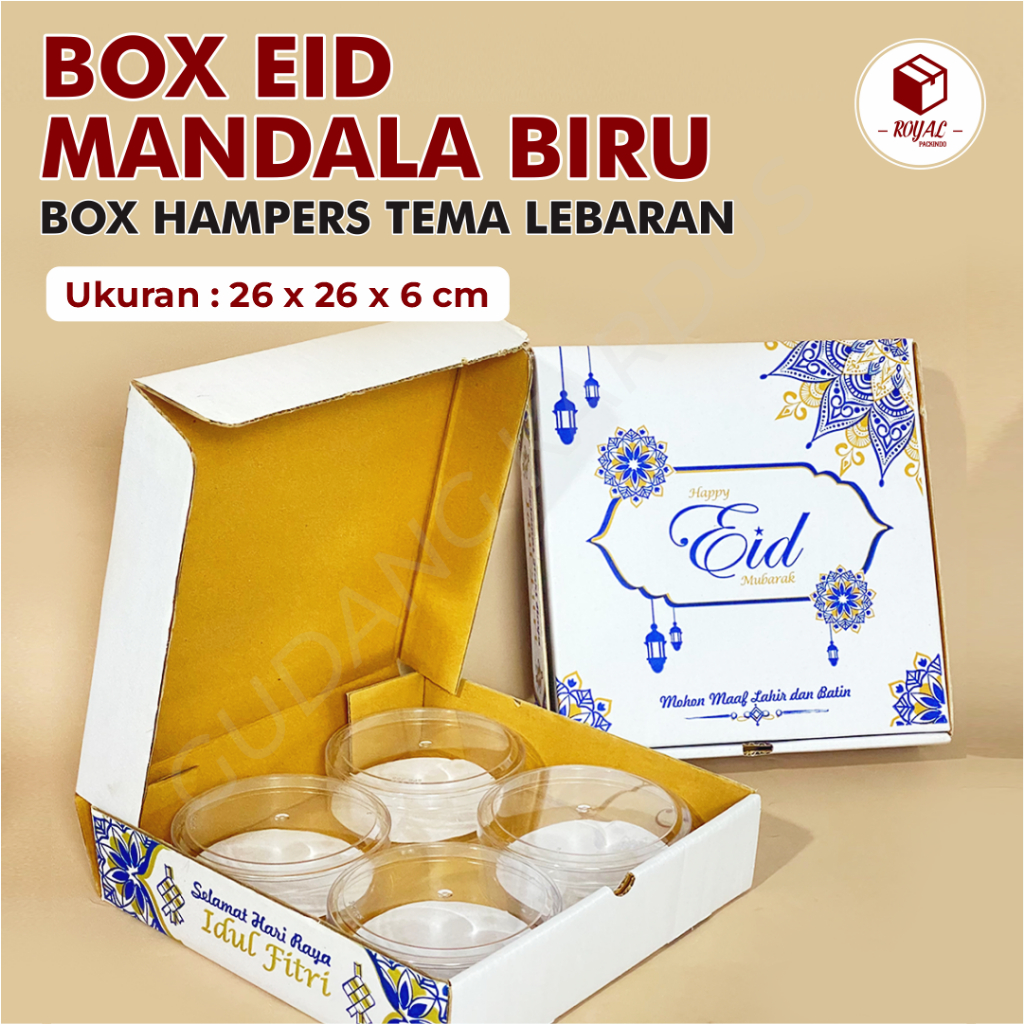 

Box EID Mandala Biru (Kuker 250gram Isi 4) - 26 x 26 x 6 cm hampers/parcel/kotakkue/kuker/boxkuker/packing/parcelkuker/kuekering