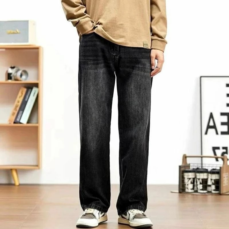 Celana Jeans Pria Panjang Snow Black - Celana Jeans Korea Style Original Loose Straight - Celana Jea