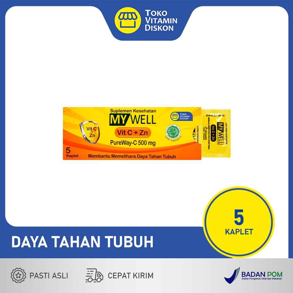 MYWELL VITAMIN C+Zn PUREWAY 500MG 1 STRIP ISI 5 KAPLET