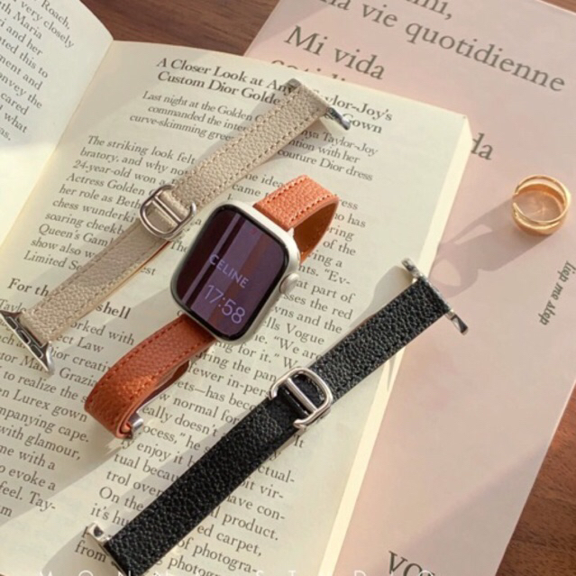 Tank Slim leather aksesoris strap Apple watch 1 2 3 4 5 6 7 8 9 10 SE Ultra 46mm 42mm 44mm 45mm 49mm