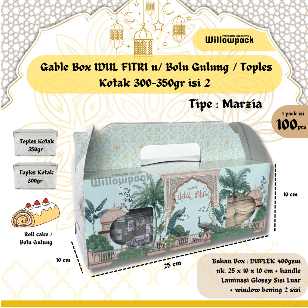 

GABLE BOX IDUL FITRI [TIPE : MARZIA) TOPLES KOTAK 350gr isi 2 (MIN.10 PCS) / DUS BOLU GULUNG ROLL CAKE DESSERT HAMPERS LEBARAN HARDTOP 112