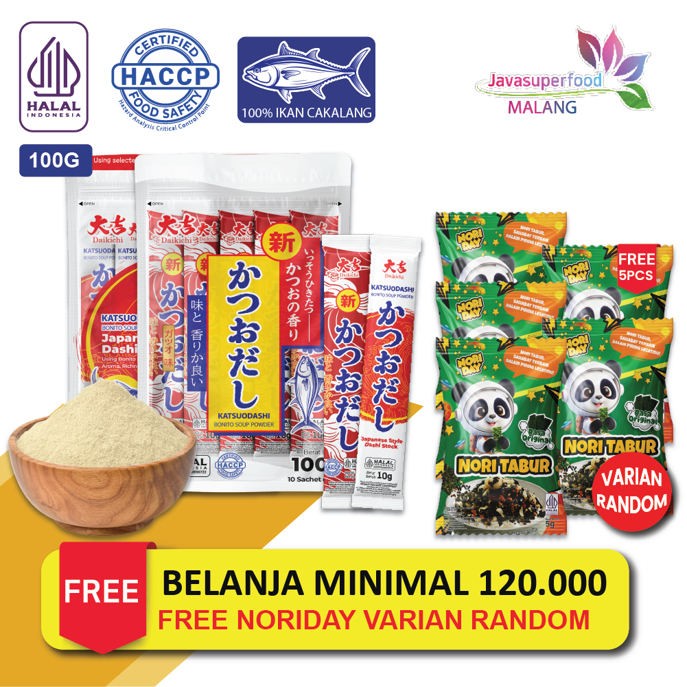 

[HALAL] DAIKICHI KATSUODASHI BONITO SOUP POWDER STICK 100 GR (ISI 10) / BUBUK KALDU IKAN BONITO KERING / BUBUK KATSUOBUSHI / IKAN CAKALANG / HONDASHI / MARUMOTO