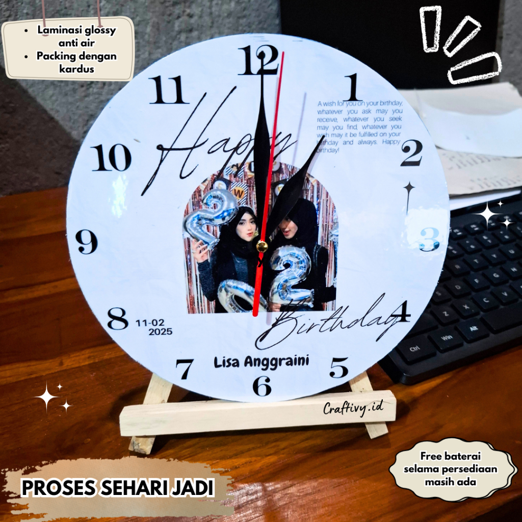 Jam Dinding Custom Kado Hadiah Ulang Tahun, Pernikahan, Wisuda, Anniversary Valentine Perpisahan Pap
