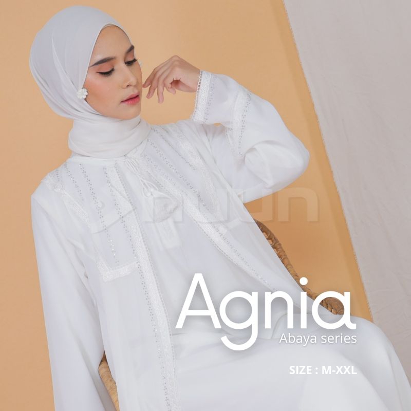 Agnia abaya putih polos gamis hitam putih jetblack premium abaya arab abaya Turkey umroh haji
