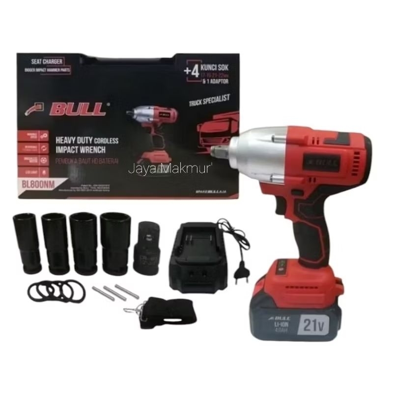 BULL BL800NM Impact Cordleess Pembuka Baut  21V 4A / 1 Baterai 810NM