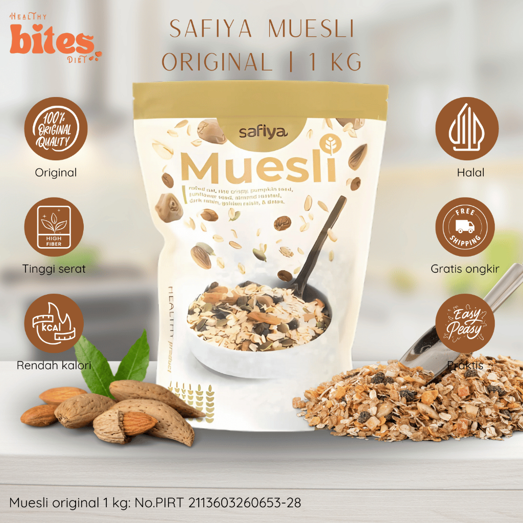 

Muesli Original Fruit & Seed Safiya 1Kg Sereal Sarapan Diet Rendah Kalori Praktis Cemilan Diet Sehat