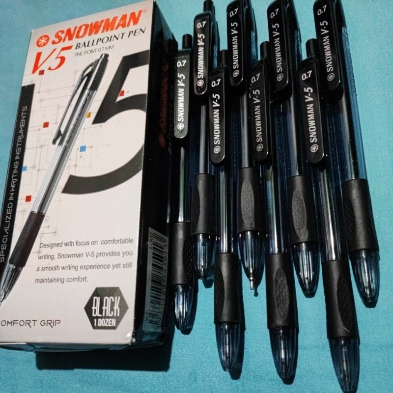 

1 PACK SNOWMAN V-5 HITAM 0.7MM BOLPOIN BOLPEN BOLPENT PULPEN ISI 12