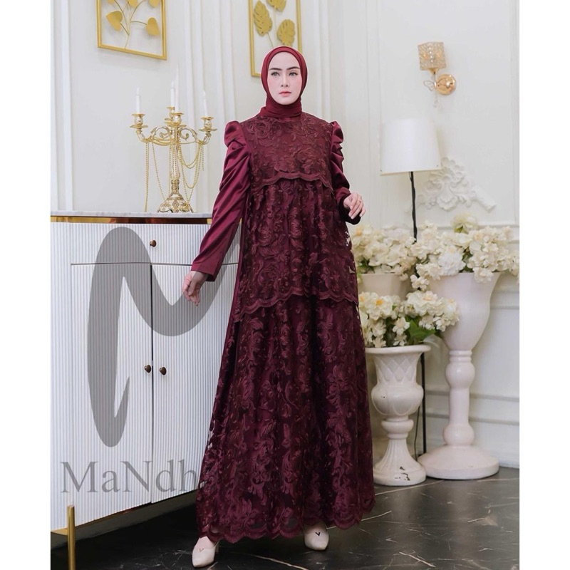 Gamis Dasha Silk Kristal Premium untuk Wanita Muslimah - Dress, Lebaran, Mewah, Pesta