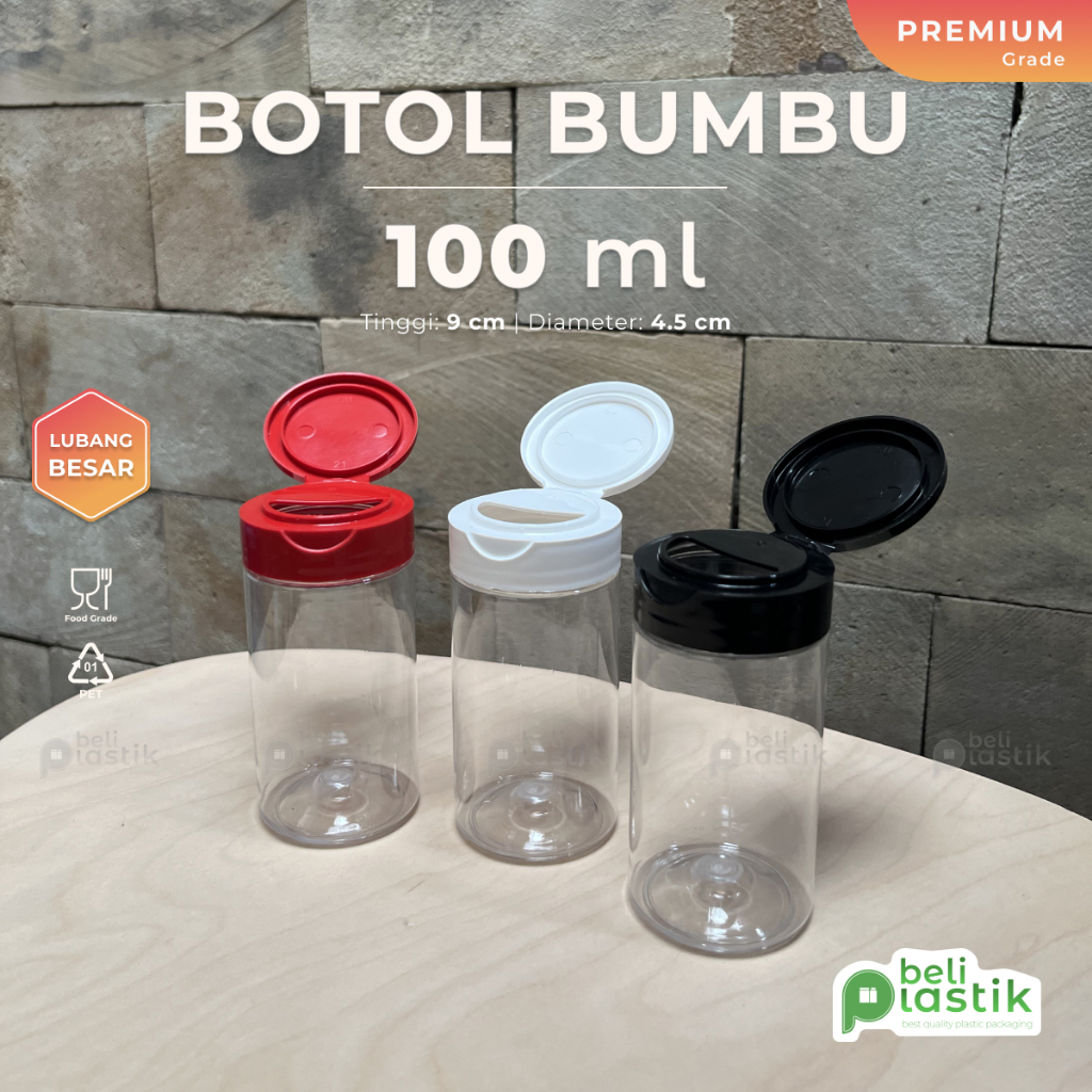 PROMO TERBARU Toples BonCabe 140 ml Botol Bumbu Dapur Lada Kormik Plastik Bulat Lubang Besar Kecil